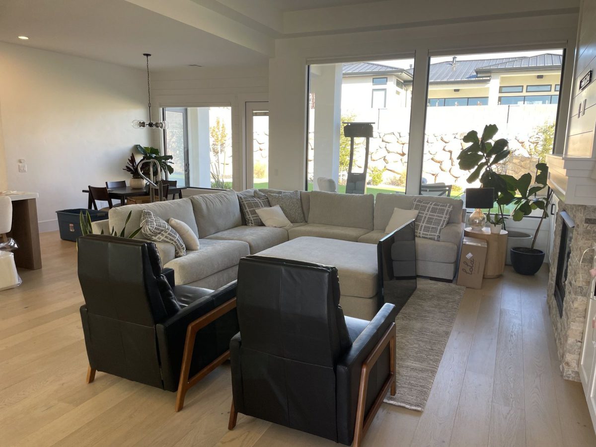 A furnished living room in a Southern Utah home after delivery and placement