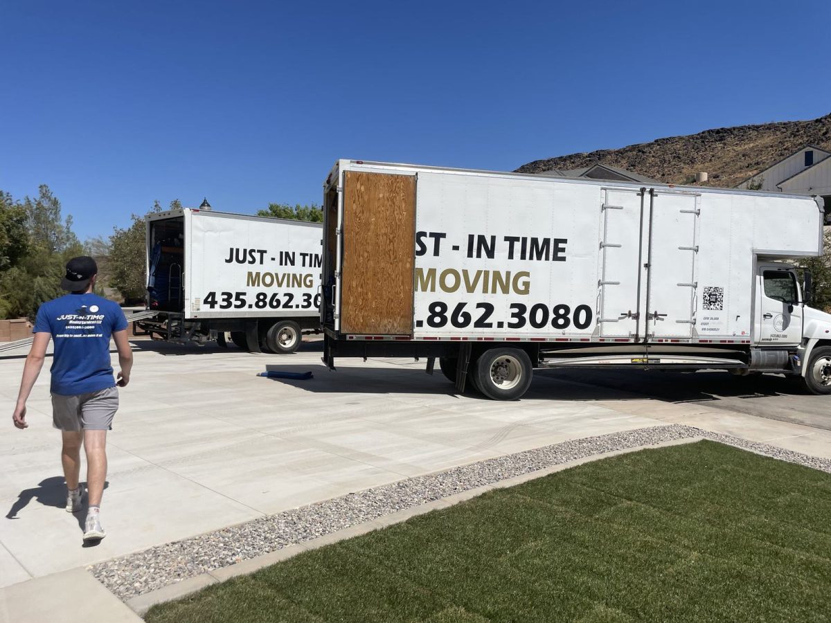 Two branded Just-In Time trucks parked in St. George, Utah